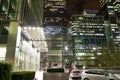 LONDON, CANARY WHARF UK - APRIL 4, 2014 Canary Wharf square view in night lights Royalty Free Stock Photo