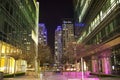 LONDON, CANARY WHARF UK - APRIL 4, 2014 Canary Wharf square view in night lights Royalty Free Stock Photo