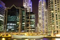 LONDON, CANARY WHARF UK - APRIL 4, 2014 Canary Wharf square view in night lights Royalty Free Stock Photo