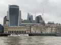 London city architecture seen from a cruising boat on Thames river in 2023