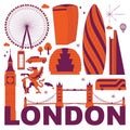 London City culture travel set vector illustration Royalty Free Stock Photo