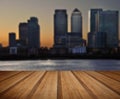 London City general skyline at night with wooden planks floor Royalty Free Stock Photo