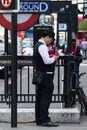 London city information man using mobile phone