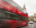 London city scene with red bus in motion Royalty Free Stock Photo