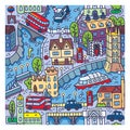 London. City seamless pattern Roads, houses, river