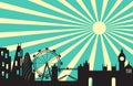 London city silhouette skyline behind sun ray Royalty Free Stock Photo