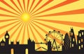 London city silhouette skyline behind sun ray Royalty Free Stock Photo