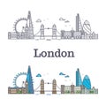 London city skyline with famous buildings, tourism england landmarks Royalty Free Stock Photo