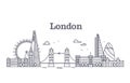 London city skyline with famous buildings, tourism england landmarks outline vector illustration Royalty Free Stock Photo