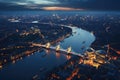 London city skyline at night with Tower Bridge and Thames river, UK, Aerial view of London and the River Thames, AI Generated Royalty Free Stock Photo