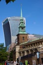 Old and modern London. Sky garden and All Hollows by the Tower Royalty Free Stock Photo