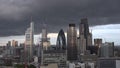 London City skyline timelapse with dark clouds in the early evening