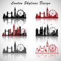 London City Skylines set with Typographic Design. eps10 vector Royalty Free Stock Photo