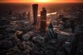 London City skyscrapers buildings, drone view.