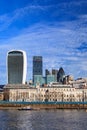 London city skyscrapers view over Thames River on Sunny Day