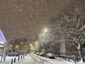 London city street scene in heavy snow Royalty Free Stock Photo