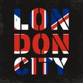 London city typography. Great Britain flag for t-shirt print. T-shirt graphics Royalty Free Stock Photo
