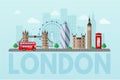 London cityscape flat vector color illustration isolated on blue background