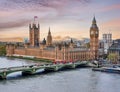 London cityscape with Houses of Parliament and Big Ben tower at sunset, UK Royalty Free Stock Photo