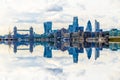 London Cityscape with Reflection from Thames Royalty Free Stock Photo