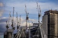 London construction craze cranes and skyline Royalty Free Stock Photo