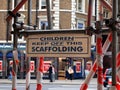 Construction Scaffolding and Warning Signs, London, UK