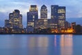 London Docklands night panoramic view