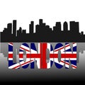 London docklands reflected and London flag text illustration Royalty Free Stock Photo