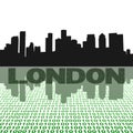 London docklands skyline reflected with binary code illustration Royalty Free Stock Photo