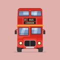 London double decker red bus cartoon illustration, English UK british tour front isolated flat bus icon Royalty Free Stock Photo