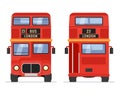 London double decker red bus cartoon illustration, English UK british tour front isolated flat bus icon Royalty Free Stock Photo