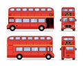 London double decker red bus cartoon illustration, English UK british tour front side isolated flat bus icon Royalty Free Stock Photo