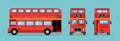 London double decker red bus cartoon illustration, English UK british tour front side isolated flat bus icon Royalty Free Stock Photo