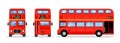 London double decker red bus cartoon illustration, English UK british tour front side isolated flat bus icon Royalty Free Stock Photo