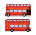 London double decker red bus cartoon illustration, English UK british tour front side isolated flat bus icon Royalty Free Stock Photo