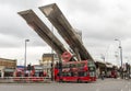 London double decker red buses departing from Vauxhall station, England