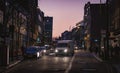 London downtown by night skyscrapers traffic lights Royalty Free Stock Photo