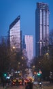 London downtown by night skyscrapers traffic lights Royalty Free Stock Photo