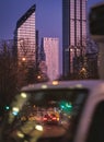 London downtown by night skyscrapers traffic lights Royalty Free Stock Photo