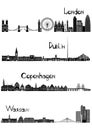 London, Dublin, Warsaw and Copenhagen, b-w vector