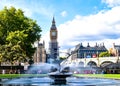 London big ben view from garden and fountain