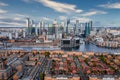 London, England - Aerial Panoramic skyline view of Bank and Canary Wharf Royalty Free Stock Photo