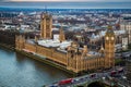 London, England - Aerial skyline view of the famous Big Ben with Houses of Parliament Royalty Free Stock Photo