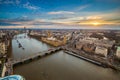 London, England - Aerial view of central London, with Big Ben, Houses of Parliament, Westminster Bridge