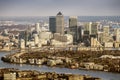 London, England - Aerial view of River Thames and the skyscrapers of Canary Wharf Royalty Free Stock Photo