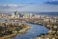 London, England - Aerial view of the skyscrapers of Canary Wharf Royalty Free Stock Photo