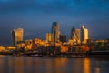 London, England - Amazing dramatic sky and golden hour sunlight at Bank District of London