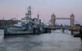 HMS Belfast is a Town-class light cruiser that was built for the Royal Navy Royalty Free Stock Photo