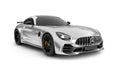 London, England - April 8, 2022. Mercedes AMG GT R. Special Edition isolated against a white background. Luxury sportscar in white