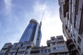 LONDON, ENGLAND - APRIL 25: `One Blackfriars` modern glass steel apartment block under construction. In London, England.